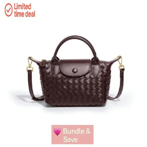 Mini Braided Leather Top Handle Satchel Crossbody Bag for Women Daily Use